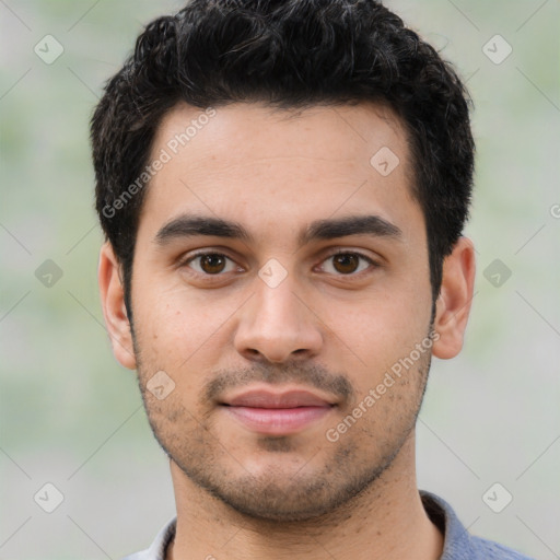 Neutral white young-adult male with short  black hair and brown eyes