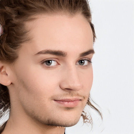 Neutral white young-adult male with medium  brown hair and grey eyes