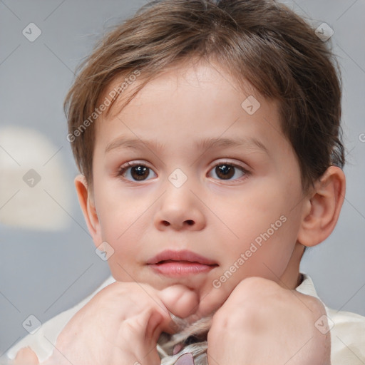 Neutral white child female with short  brown hair and brown eyes