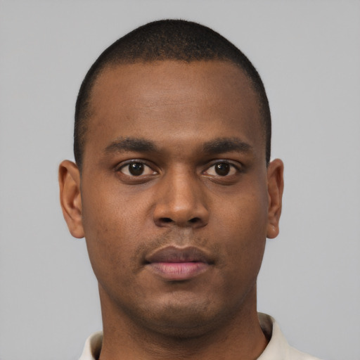 Neutral black young-adult male with short  brown hair and brown eyes