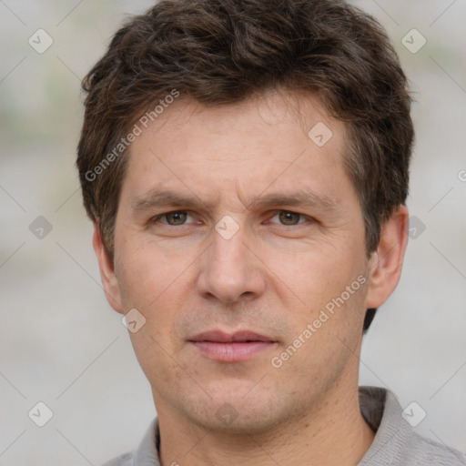 Neutral white adult male with short  brown hair and brown eyes