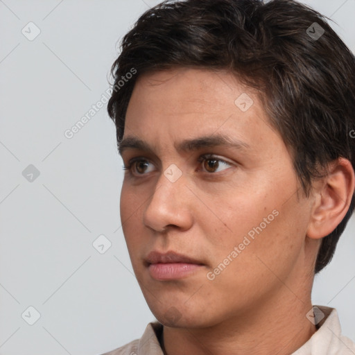 Neutral white adult male with short  brown hair and brown eyes