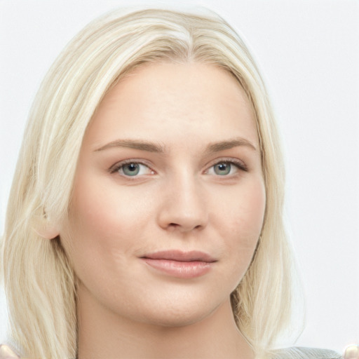 Neutral white young-adult female with long  blond hair and blue eyes