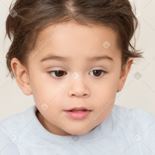 Neutral white child female with short  brown hair and brown eyes