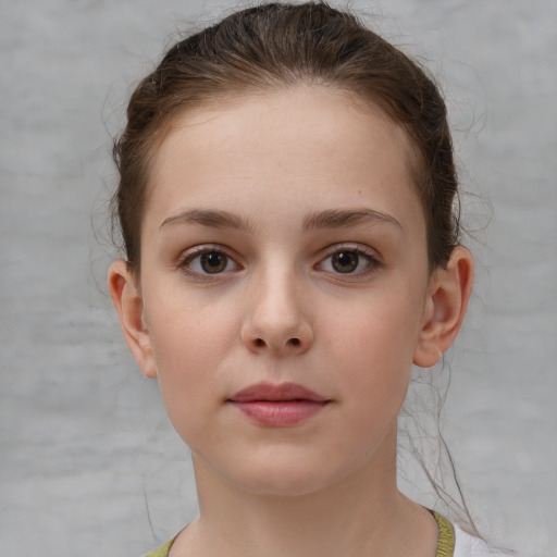 Neutral white child female with short  brown hair and brown eyes