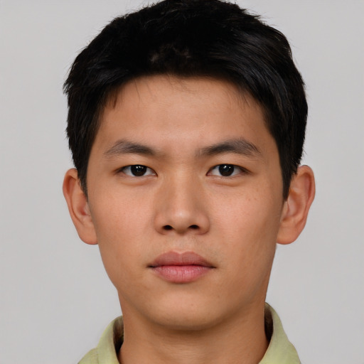 Neutral asian young-adult male with short  brown hair and brown eyes