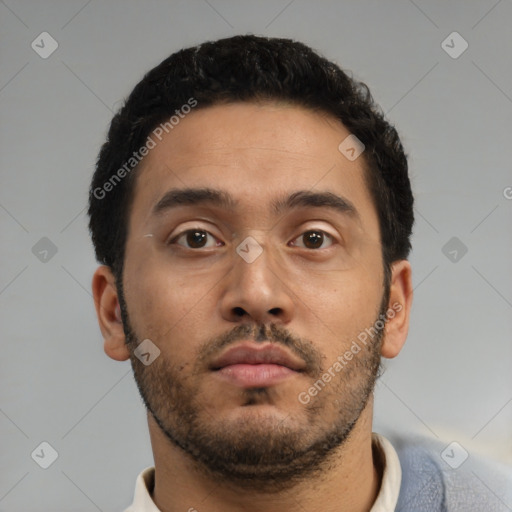 Neutral asian young-adult male with short  black hair and brown eyes