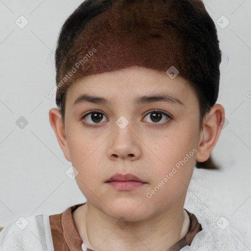 Neutral white child female with short  brown hair and brown eyes