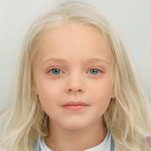 Neutral white child female with medium  blond hair and blue eyes