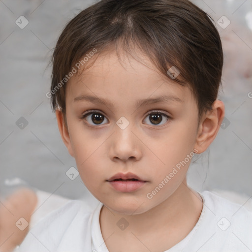 Neutral white child female with short  brown hair and brown eyes