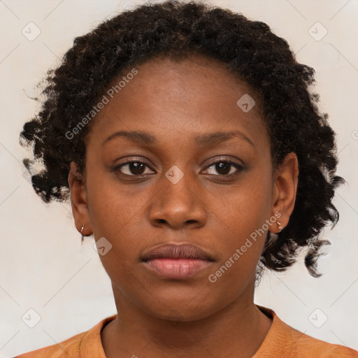 Neutral black young-adult female with short  brown hair and brown eyes