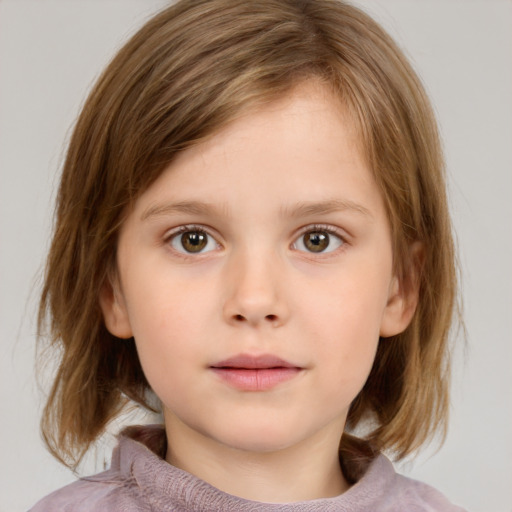 Neutral white child female with medium  brown hair and brown eyes