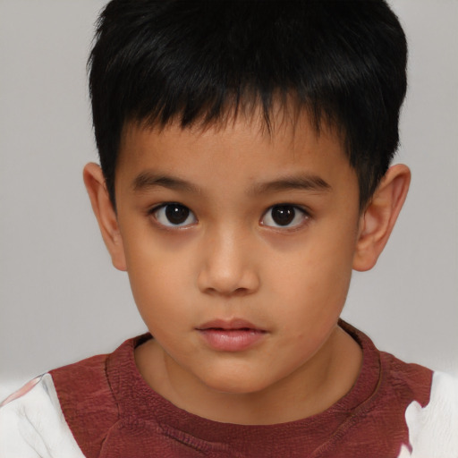 Neutral asian child male with short  brown hair and brown eyes