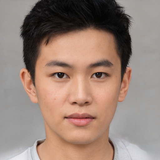 Neutral asian young-adult male with short  brown hair and brown eyes