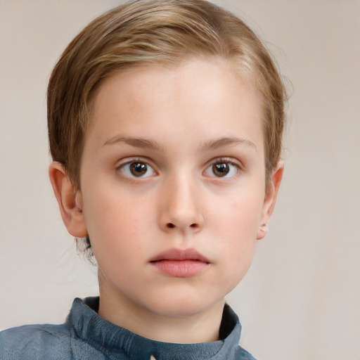 Neutral white child female with short  brown hair and brown eyes