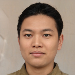 Neutral asian young-adult male with short  black hair and brown eyes