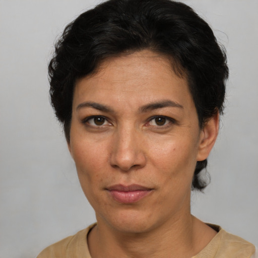 Neutral white adult female with short  brown hair and brown eyes