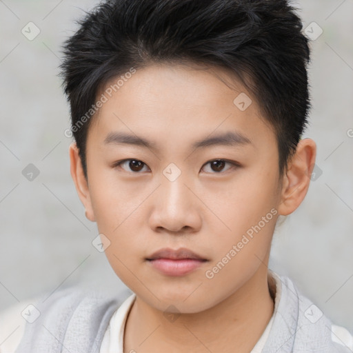 Neutral asian young-adult male with short  brown hair and brown eyes