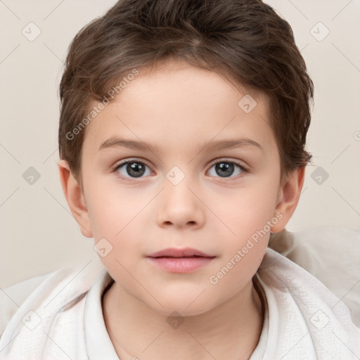 Neutral white child female with short  brown hair and brown eyes