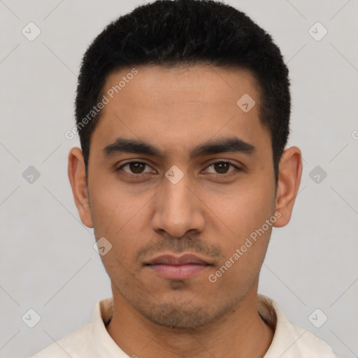 Neutral asian young-adult male with short  black hair and brown eyes