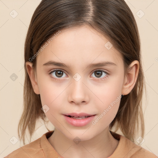 Neutral white child female with medium  brown hair and brown eyes