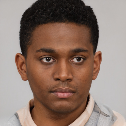 Neutral black young-adult male with short  brown hair and brown eyes