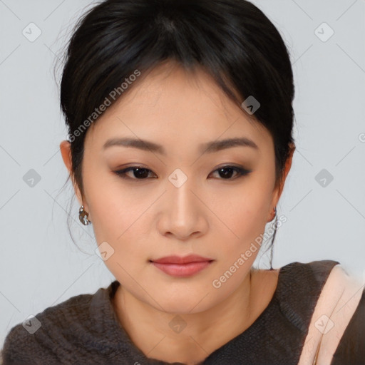 Neutral asian young-adult female with medium  brown hair and brown eyes