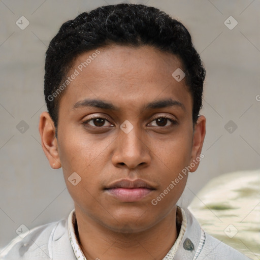 Neutral black young-adult male with short  brown hair and brown eyes