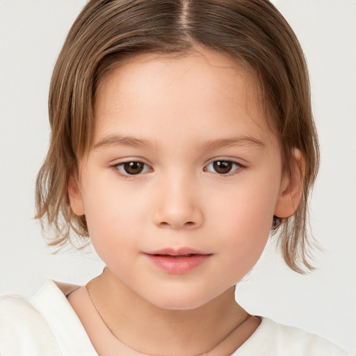 Neutral white child female with medium  brown hair and brown eyes