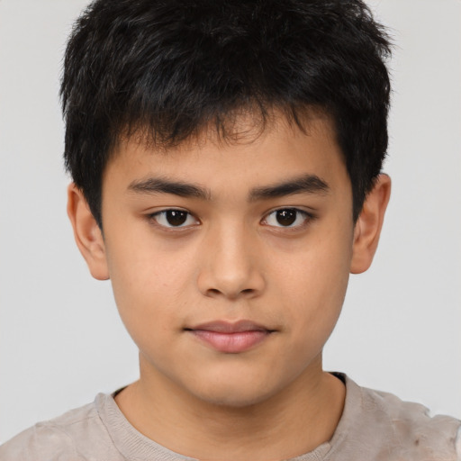 Neutral asian child male with short  brown hair and brown eyes
