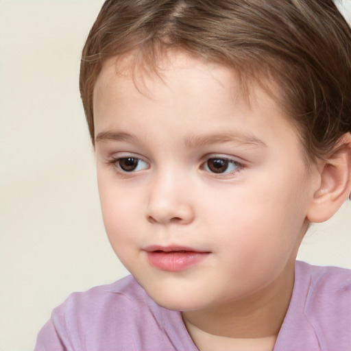 Neutral white child female with short  brown hair and brown eyes