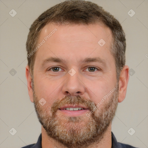 Neutral white adult male with short  brown hair and brown eyes