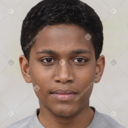 Neutral black young-adult male with short  brown hair and brown eyes