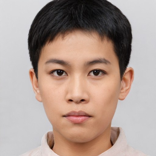 Neutral asian young-adult male with short  black hair and brown eyes