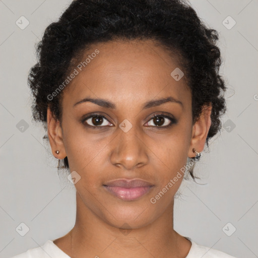 Neutral black young-adult female with short  brown hair and brown eyes