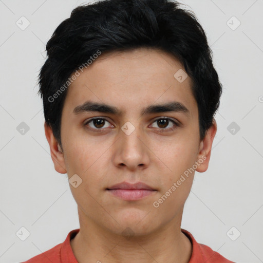 Neutral asian young-adult male with short  black hair and brown eyes