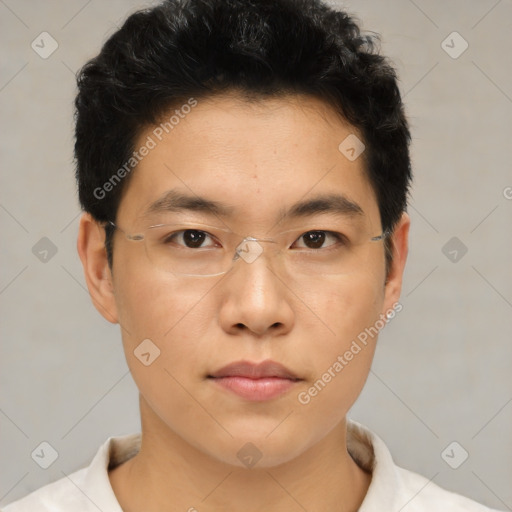 Neutral asian young-adult male with short  black hair and brown eyes