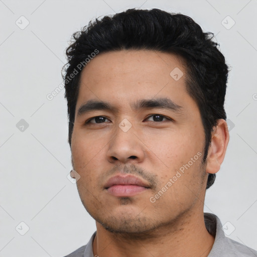 Neutral asian young-adult male with short  black hair and brown eyes