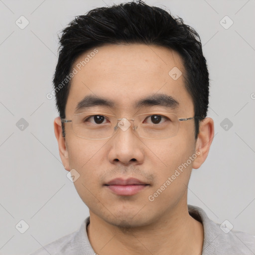 Neutral asian young-adult male with short  black hair and brown eyes