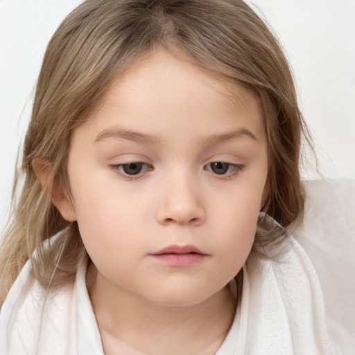 Neutral white child female with medium  brown hair and brown eyes