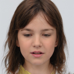 Neutral white child female with medium  brown hair and brown eyes