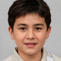 Joyful white child male with short  brown hair and brown eyes