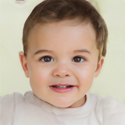 Joyful white child female with short  brown hair and brown eyes