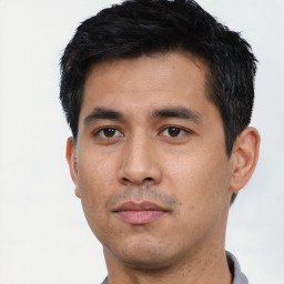 Neutral asian young-adult male with short  black hair and brown eyes