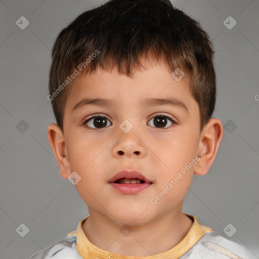 Neutral white child male with short  brown hair and brown eyes