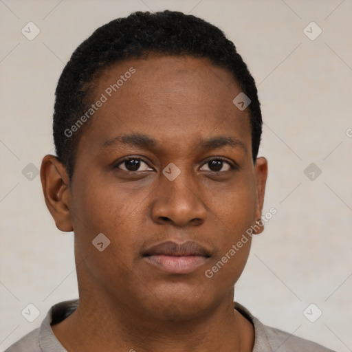 Neutral black young-adult male with short  brown hair and brown eyes