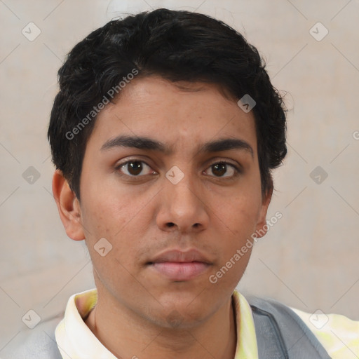 Neutral asian young-adult male with short  black hair and brown eyes