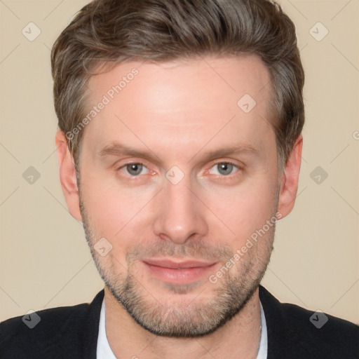 Neutral white adult male with short  brown hair and brown eyes