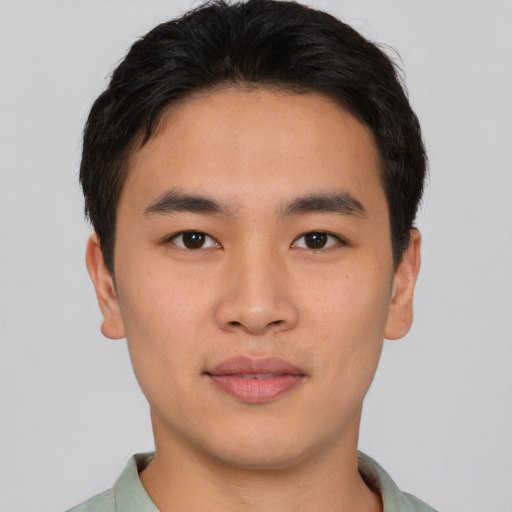 Neutral asian young-adult male with short  brown hair and brown eyes