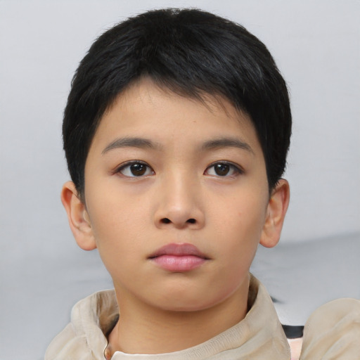 Neutral asian child female with short  brown hair and brown eyes